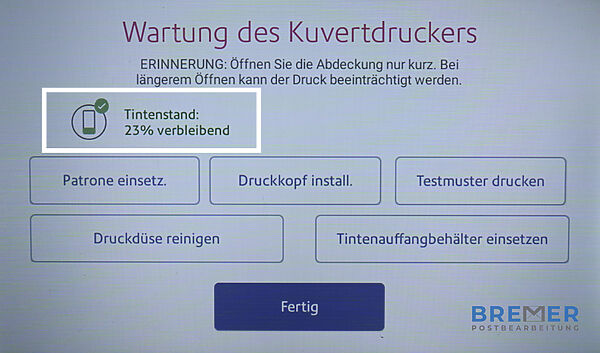 SendPro C Auto Tintenstand pruefen