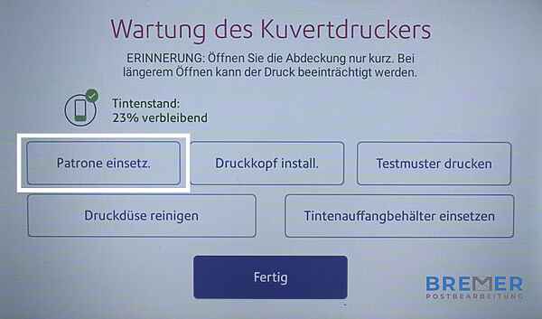 SendPro C Auto-druckt unscharf-patrone einsetzen
